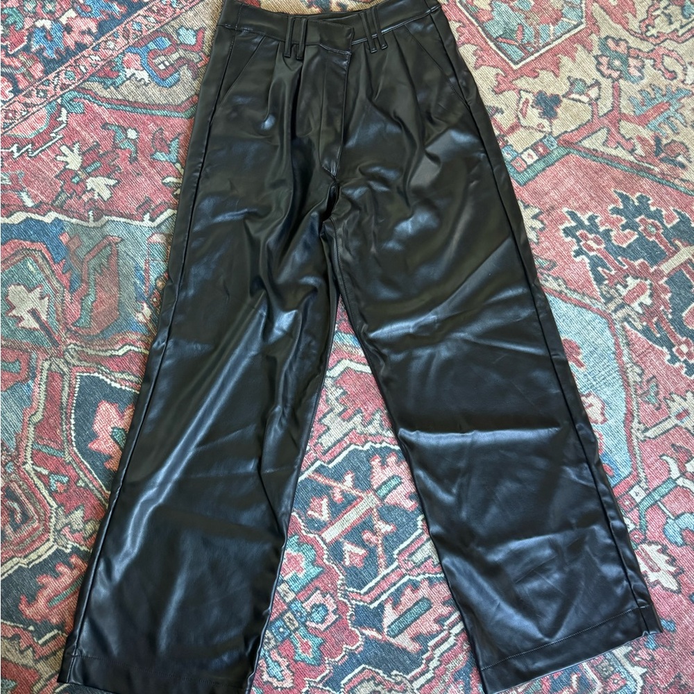 Topshop Women’s Black Faux Leather Trouser Pants Size 8